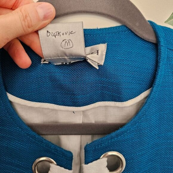 Blue White Nautical Cotton Linen Resort Blazer Suit Jacket Sailor Beachy Boating - Picture 5 of 12